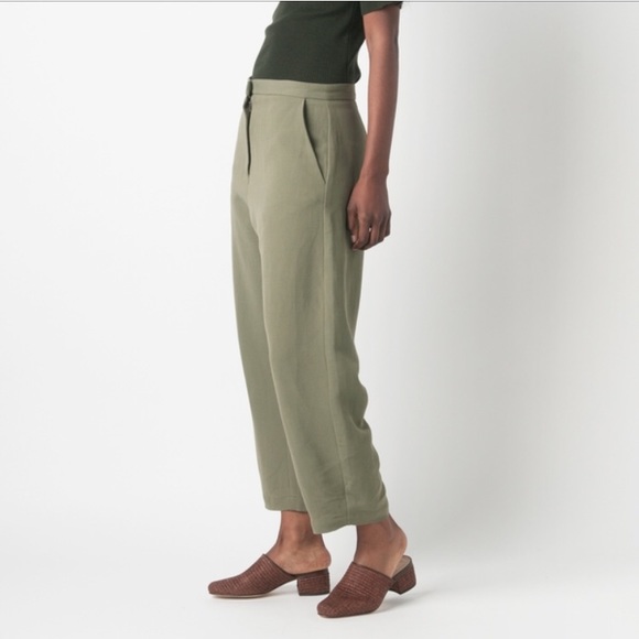 SAMUJI - Linen Wide Leg trouser Army Green, Small - Picture 3 of 7